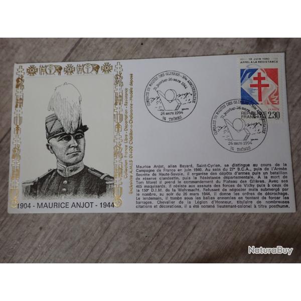 Enveloppe Premier Jour 50�me anniversaire du Maquis des Gli�res Maurice ANJOT (2/2)