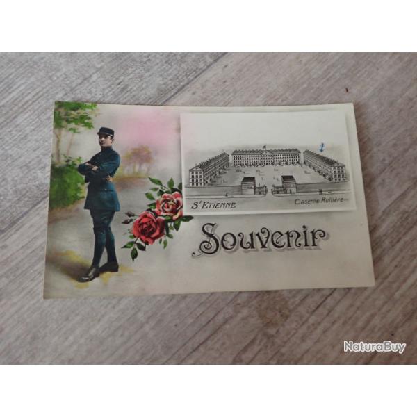 Carte postale Souvenir de conscription. Soldat fran�ais caserne Rulli�re Saint-Etienne
