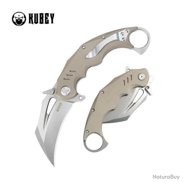 Couteau Kubey Wrath Karambit Tan Manche G10 Lame Acier 14C28N IKBS Linerlock Clip KUB261C