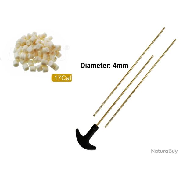 Kit complet de nettoyage: baguette, embout et tampon pour calibre .17HMR / .177 / 4.5mm
