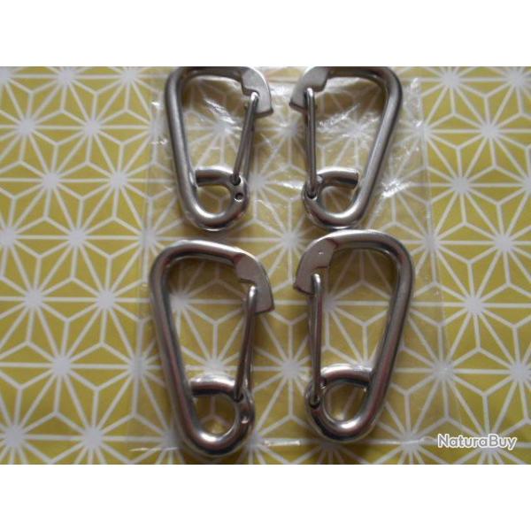 NEUF 4  GROS MOUSQUETONS INOX  GRANDE OUVERTURE