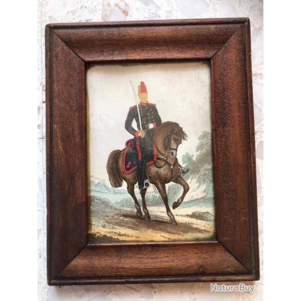 1872 souvenir ARTILLEUR � cheval du 9� r�giment ARTILLERIE TOULOUSE 31 gravure peinte & photo visage