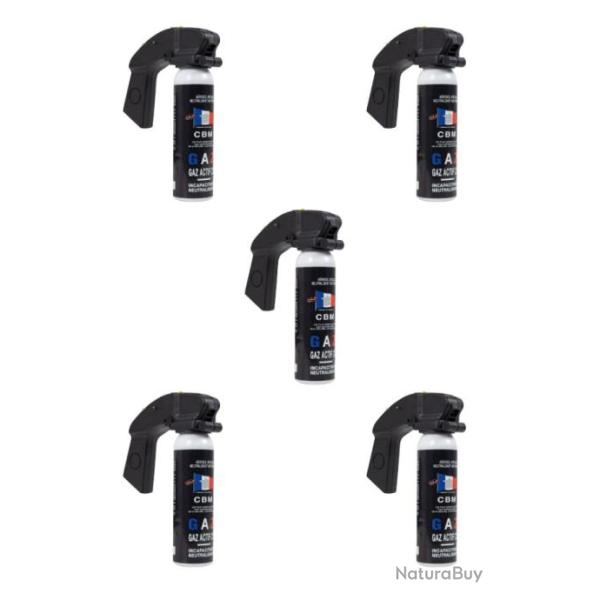 Lot de 5 Bombes gaz d�fense CS poign�e standard - 100 ML