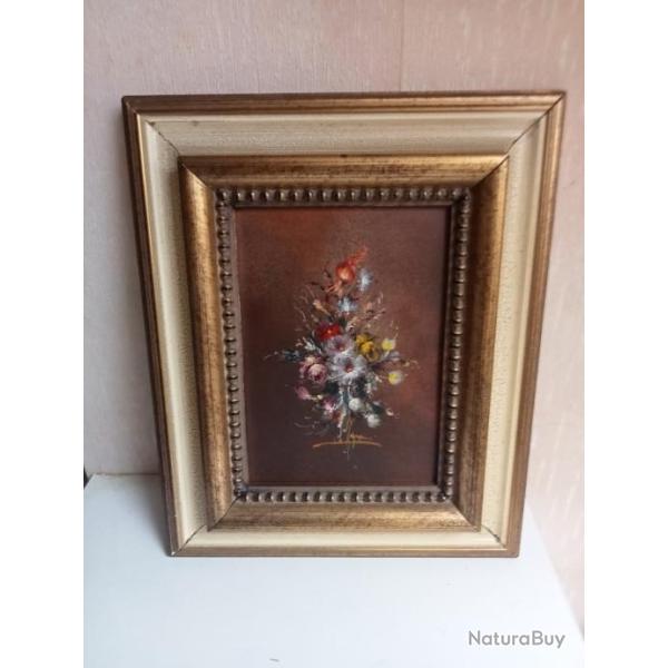 tableau sign� ancien sur plaque de cuivre 24 cm x 29 cm