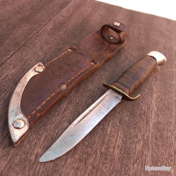 Ancien petit Couteau de Chasse Manche en Cuir avec �tui en cuir