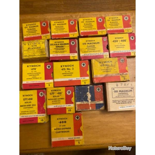 Collection de bo�tes vides de munitions KYNOCH    12 calibres diff�rents et 16 boites, lot ou unit�
