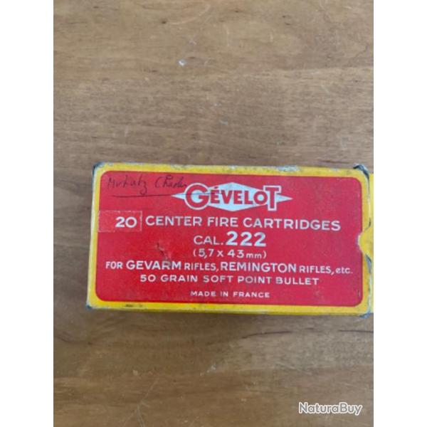 Bote vide de 20 cartouches de 222 par  GEVELOT