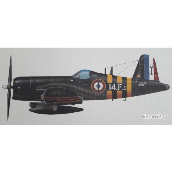 Vought F4U-7 Corsair - Flottille 14F A�ronautique Navale SUEZ 1956 Gravure ancienne Neuve intacte
