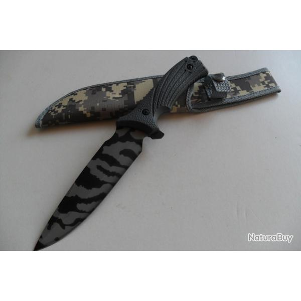 Poignard De Survie 29 Cm Camouflage Arm�e Lame Acier Inoxydable Etui Ceinture