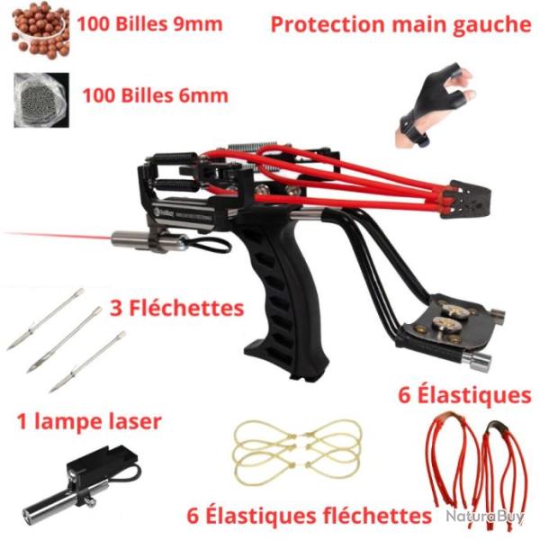 Fronde Lance-Pierre Pro Ultra Puissant + Lampe Laser Fl�chettes 200 Billes Slingshot Chasse