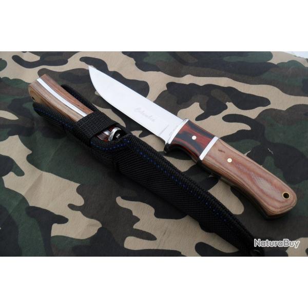 Petit Poignard De Survie � Columbia � 21,5 Cm Type Rambo Acier Poli Chrome Etui Ceinture