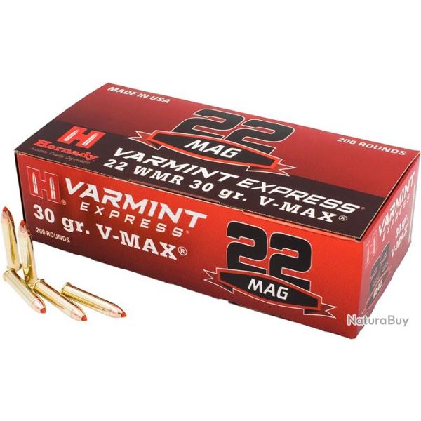 BALLES HORNADY , V-MAX 30GR , Calibre:22WMR. Lot de 150 cartouches.