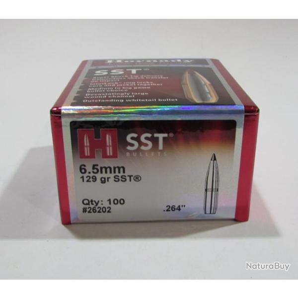 BOITE DE 100 OGIVES HORNADY 6.5MM .264 129GR SST 26202