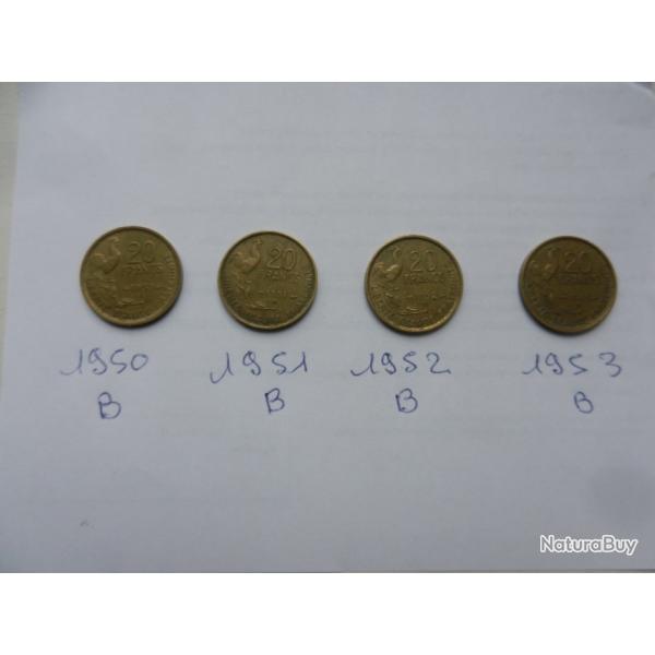 France - 4 anciennes pi�ces de 10 francs 1950 B-1951 B-1952 B-1953 B