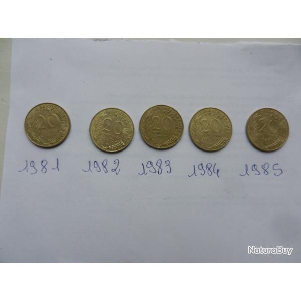 France - 5 pi�ces de 20 centimes 19781 1982 1983 1984 1985