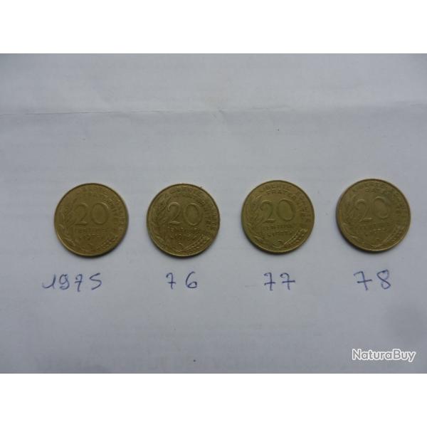France - 4 pi�ces de 20 centimes 1975 1976 1977 1978