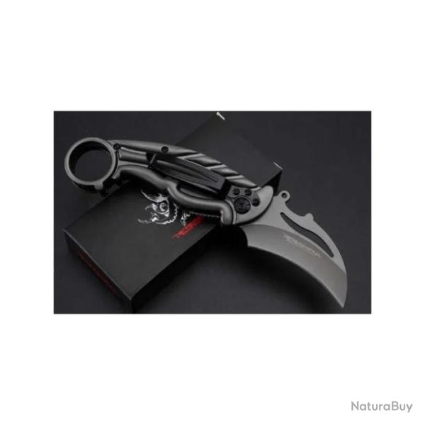 Couteau De Poche Karambit "Deresrina" Manche Acier Inoxydable Avec Anneau