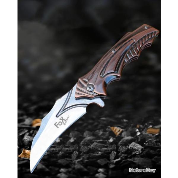 Couteau Karambit "Fox" 21 Cm Manche Acier Chrom� Style Bronze & Lame Acier Poli Chrome