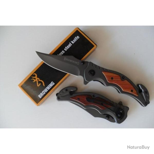 Couteau De Sauvetage Lame Acier 8,5 cm Manche Acier & Bois 12 cm Outdoor