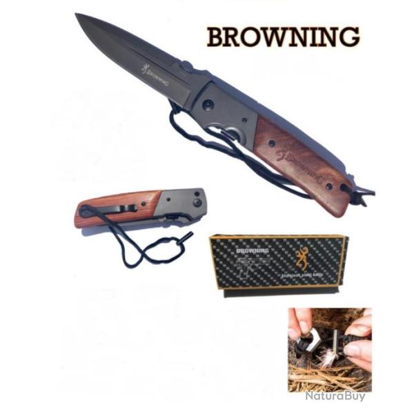 Grand Couteau Avec Allume Feu Massif Lame 12,5 cm Manche Grav� 15,5 cm Lani�re