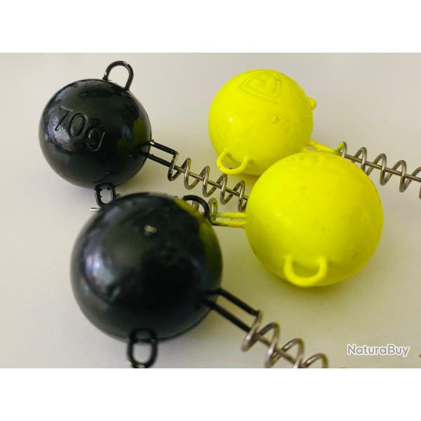 Lot 4 T�te Plomb�, 70 GR,  Fox Rage Pelagic Screws : UV Green Pumpkin / UV Yellow