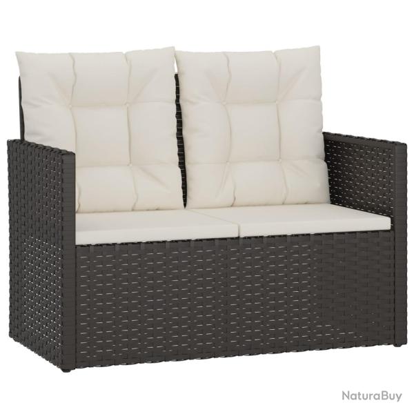 Banc de jardin meuble de patio d'ext�rieur terrasse avec coussins noir 105 cm r�sine tress�e 02_001