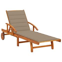 Transat chaise longue bain de soleil lit de jardin terrasse meuble d'ext&eacute;rieur avec coussin bois d'