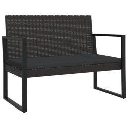 Banc de jardin meuble de patio d'ext&eacute;rieur terrasse avec coussins noir 106 cm r&eacute;sine tress&eacute;e 02_001