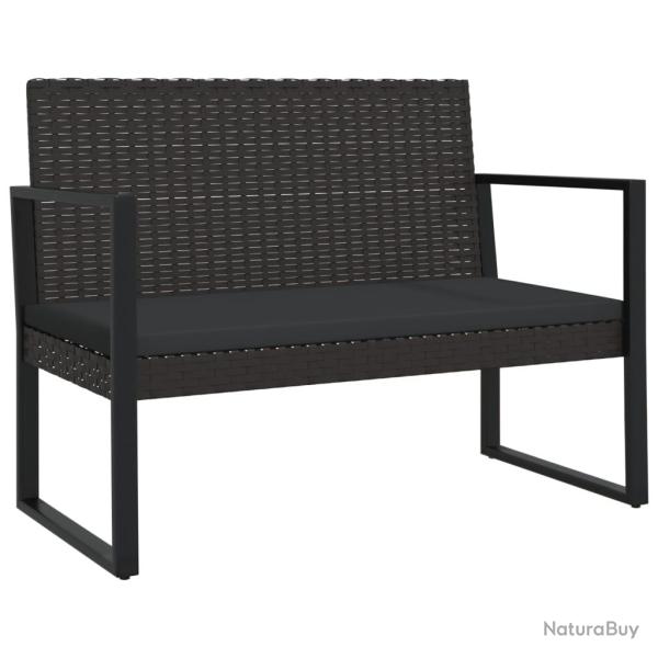 Banc de jardin meuble de patio d'ext�rieur terrasse avec coussins noir 106 cm r�sine tress�e 02_001