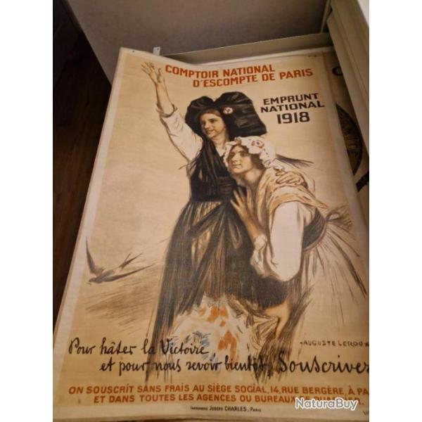 Affiche originale entoil�e emprunt 1918