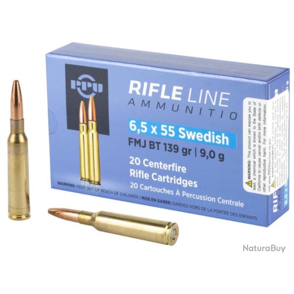 Cartouches PPU Calibre 6,5x55 SUEDOIS FMJ BT 139grs - Boite de 20 units