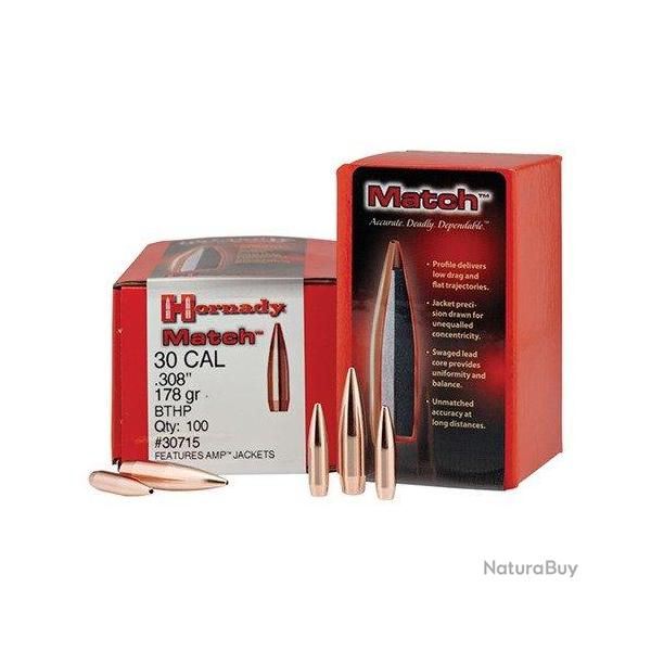 Ogives HORNADY 30 .308 178gr BTHP MATCH - 30715 - boite de 100 unit�s