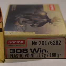 1 boite de 20 cartouches, cal 308 winchester , norma PPDC pointe plastique 180 grains
