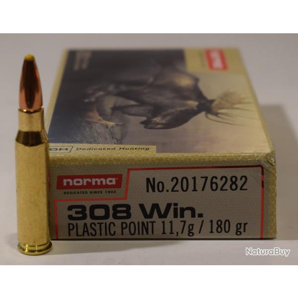 1 boite de 20 cartouches, cal 308 winchester , norma PPDC pointe plastique 180 grains