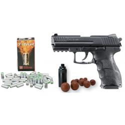 Pack d&eacute;fense pr&ecirc;t &agrave; tirer Pistolet d'alarme HKP30 calibre 9mm PAK + 50 munitions + Embout self gomm