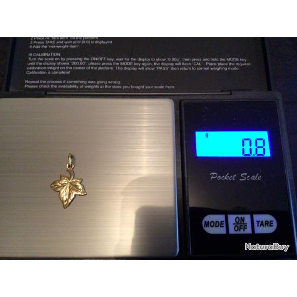 PENDENTIF feuille de vigne OR JAUNE 18k