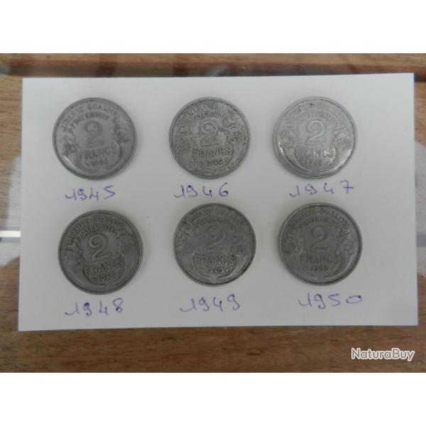 lot de 6 pi�ces de monnaie anciennes de 2 frs.