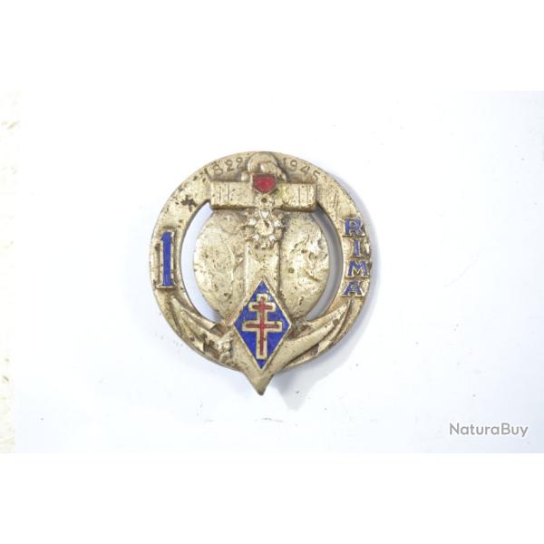 Insigne 1 RIMa R�giment d'Infanterie de Marine 1822 - 1945. Drago H179 dos guilloch�, argent�
