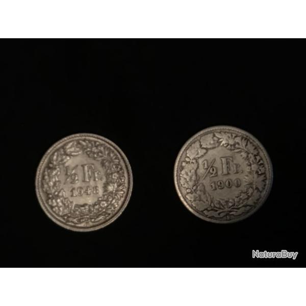 2 pi�ces argent suisse demi fR  1948 et 1900