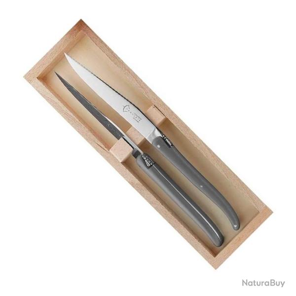 Coffret 2 couteaux Laguiole table, Couleur gris [Arbal�te G. David]