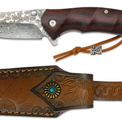 Albainox 18920 Couteau pliant Bear Damascus - lame damas, manche bois, ouverture manuelle