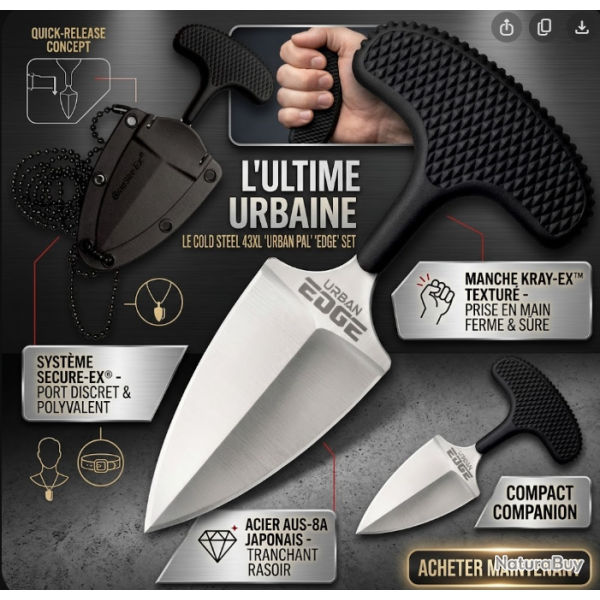 Cold Steel Urban Edge Double Edge 43XL - Poignard de paume