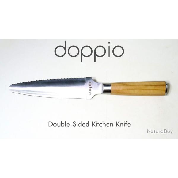 Doppio Couteau de cuisine double tranchant ,manche d'olivier