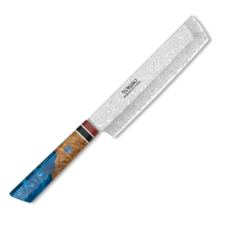 Tokisu 17458 Couteau Nakiri Tokisu Damas 18 cm - lame 67 couches, manche Staypak bleu/marron