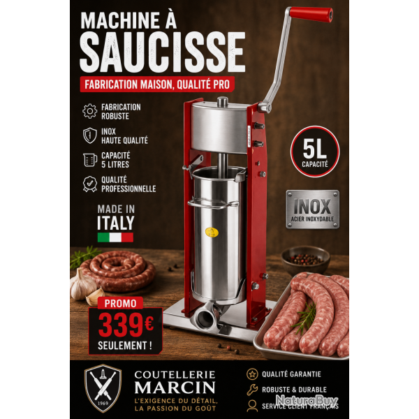 Tre Spade Poussoir � Saucisse Manuel Vertical Inox 5L Double Vitesse - Bourreuse Professionnelle Ali