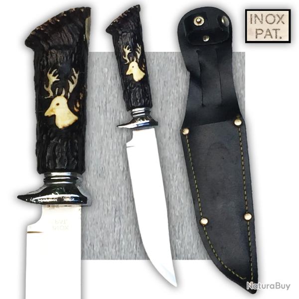 SUPERBE & RARE COUTEAU/DAGUE DE CHASSE, POIGNEE CORNE, INOX, XX, ORIGINAL