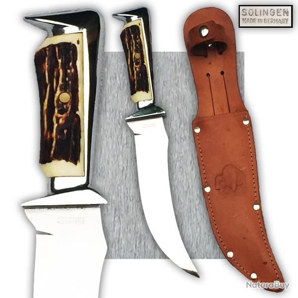 SUPERBE & RARE COUTEAU/DAGUE DE CHASSE, POIGNEE CORNE, SOLINGEN, POST WW2, XX, ORIGINAL