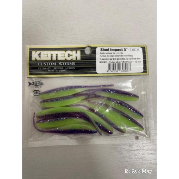 !! LEURRE KEITECH SHAD IMPACT 3'� COL VIOLET SILVER CHARTREUSE