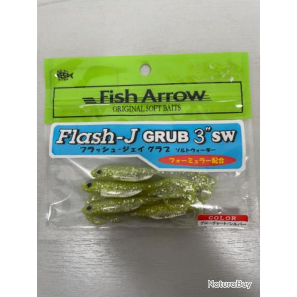 !! LEURRE FISH ARROW FLASH-J GRUB 3'� COL GLOW CHARTREUSE SILVER