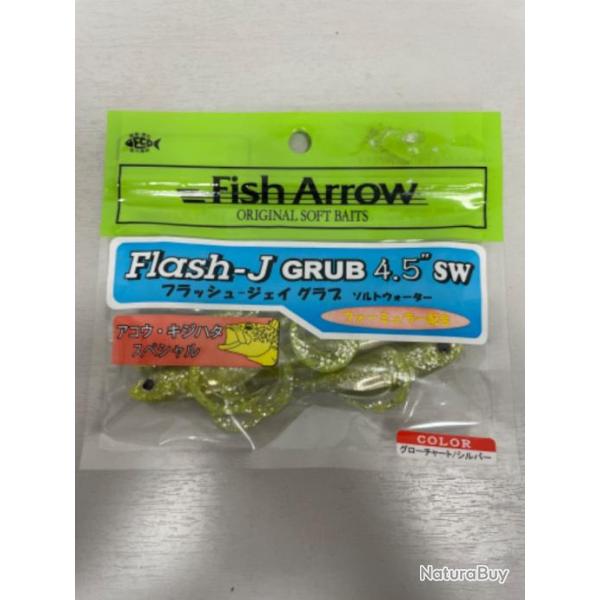 !! LEURRE FISH ARROW FLASH-J GRUB 4.5'� COL GLOW CHARTREUSE SILVER
